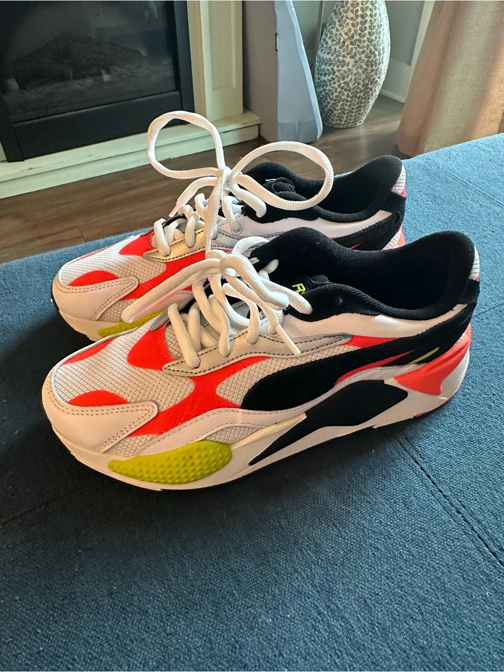 Puma White Black & Neon Orange Athletic Sneakers